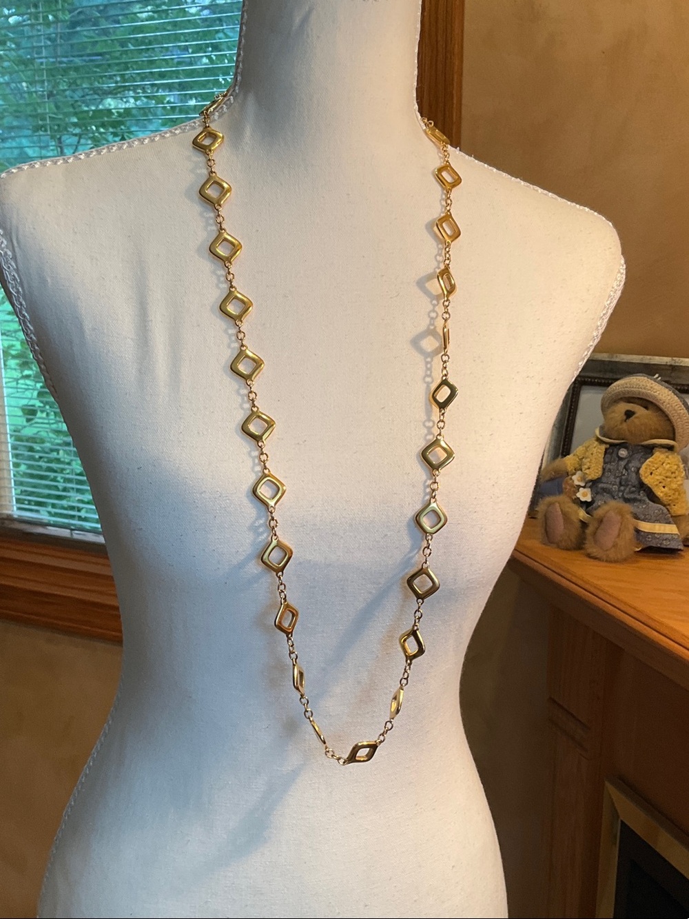 Trifari Long Gold-tone Open Diamond Link Necklace